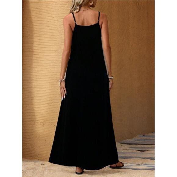 Women's Leaf Print Elastic Knit Long Dress, Comfortable Casual Vacation - Picture 2 of 3